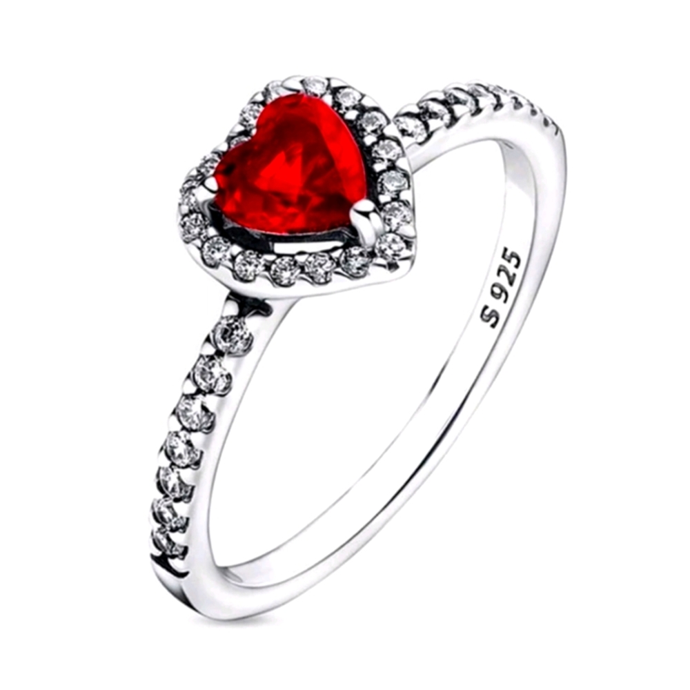 Ruby heart cubic zirconia 925 ring